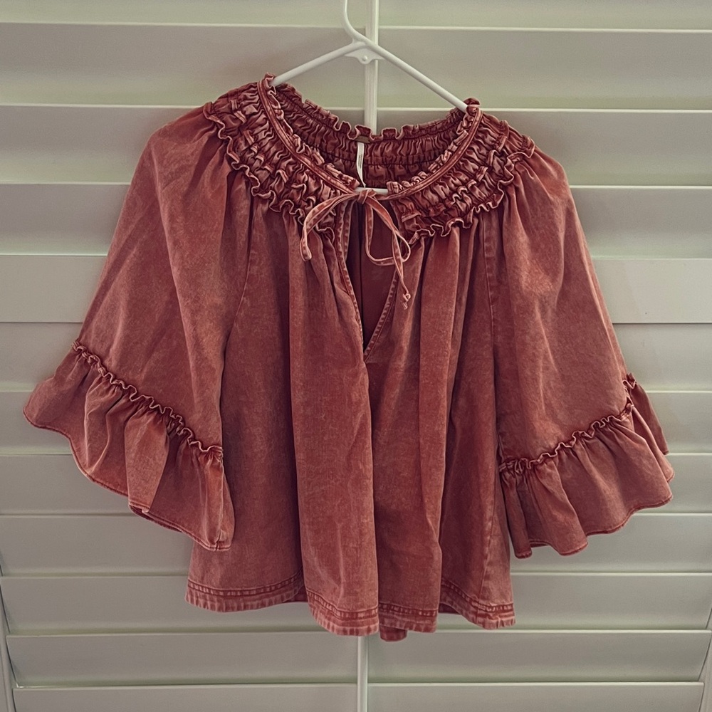 Free People Ruffle Neck Peasant Top